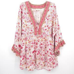 Cynthia Rowley floral peaseant Boho tunic top Size 2X A-line flare sleeve